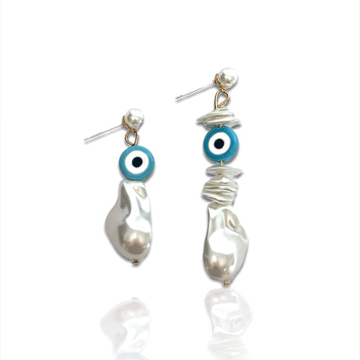 Sorrento Water Pearl Evil Eye Earrings