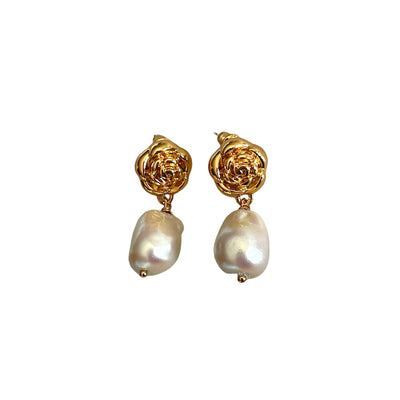 Rosette Pearl Drop Earrings